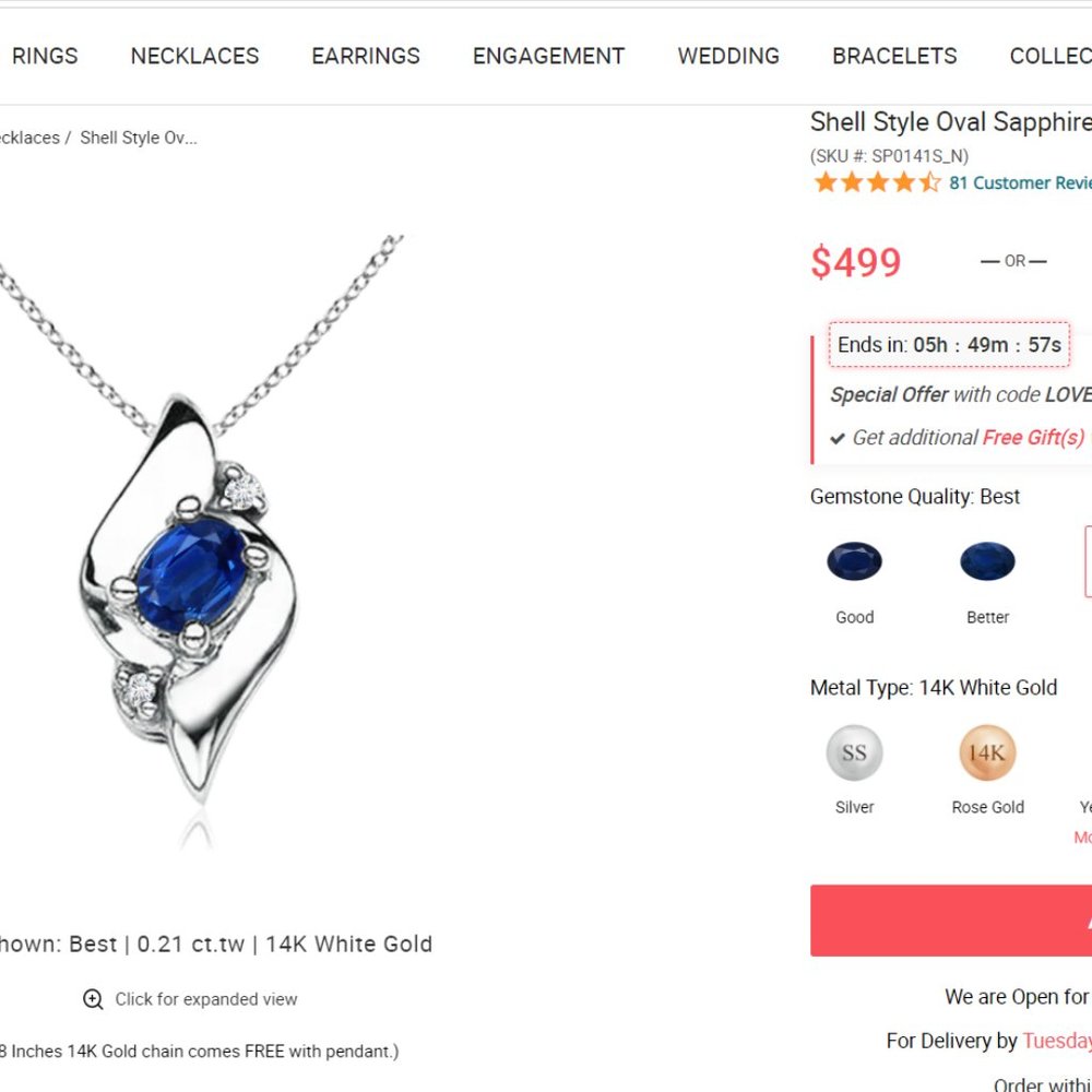 Angara sapphire and diamond necklace